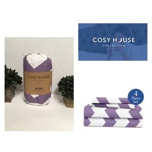 Cosy House 1500 Series QUEEN Sheet Set Purple Chevron Hypoallergenic Brand …